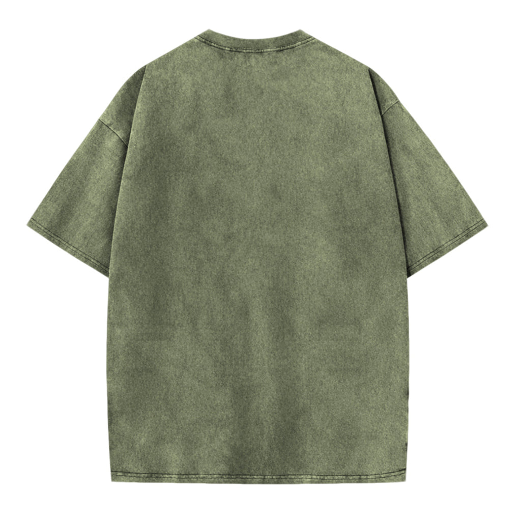 Japanese Style Grumpy Frog Print Washed T-shirt