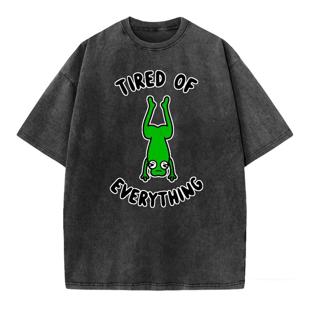 Tired and World-Weary Frog Print Washed T-shirt