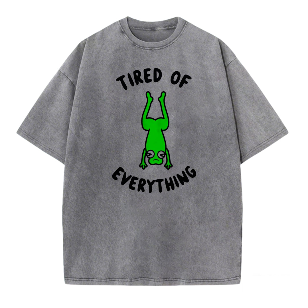 Tired and World-Weary Frog Print Washed T-shirt