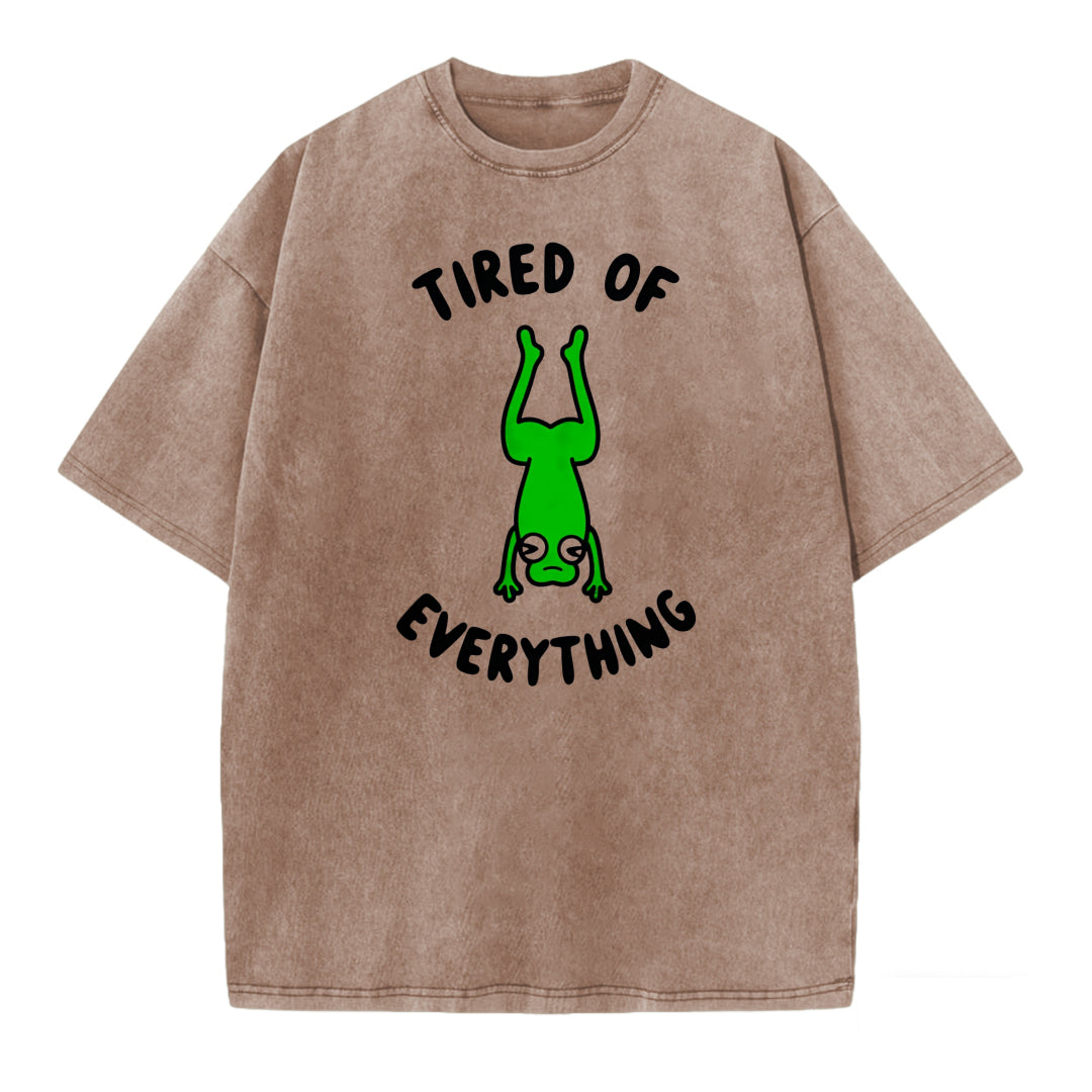 Tired and World-Weary Frog Print Washed T-shirt