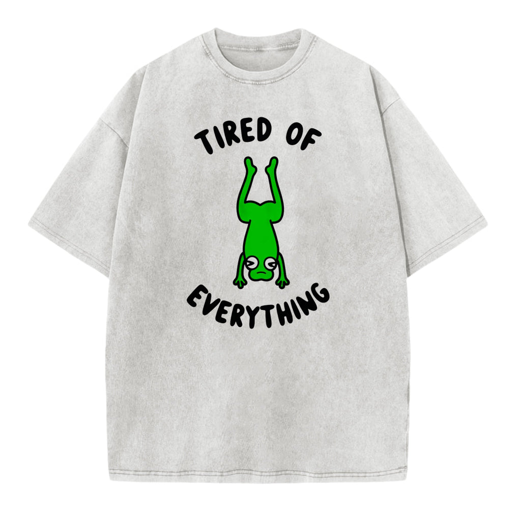 Tired and World-Weary Frog Print Washed T-shirt
