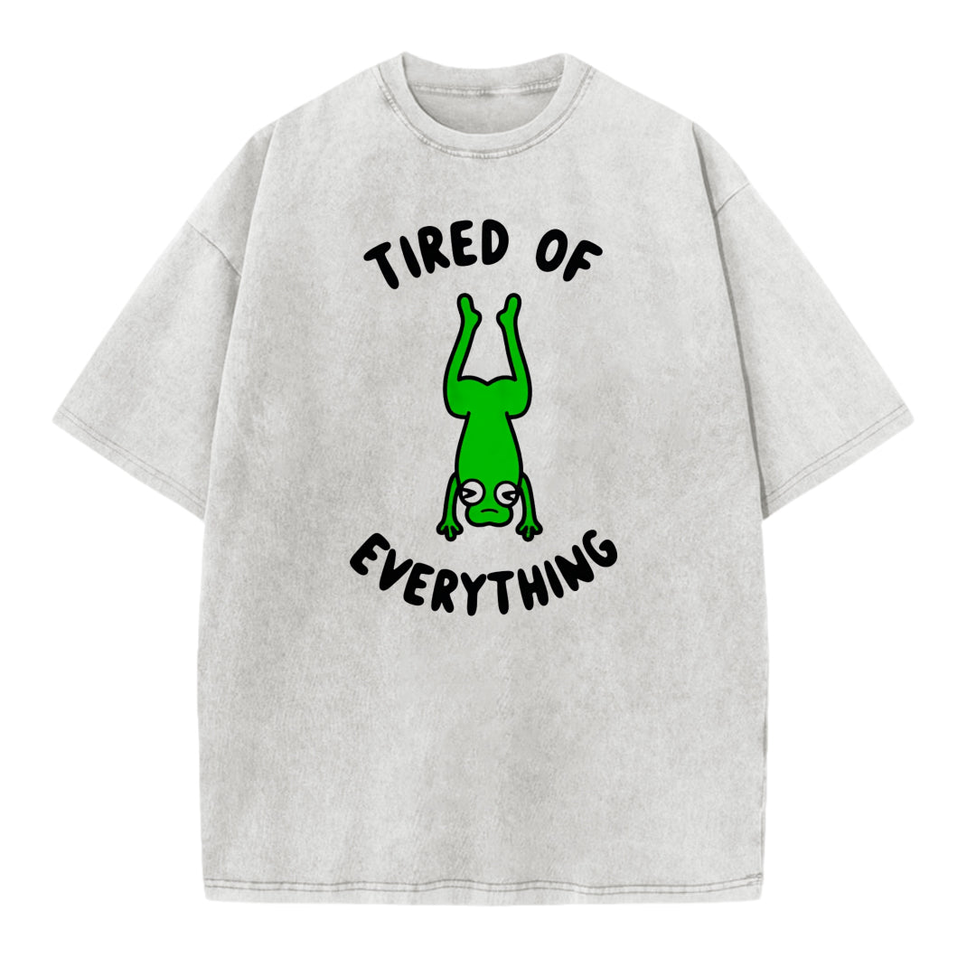Tired and World-Weary Frog Print Washed T-shirt